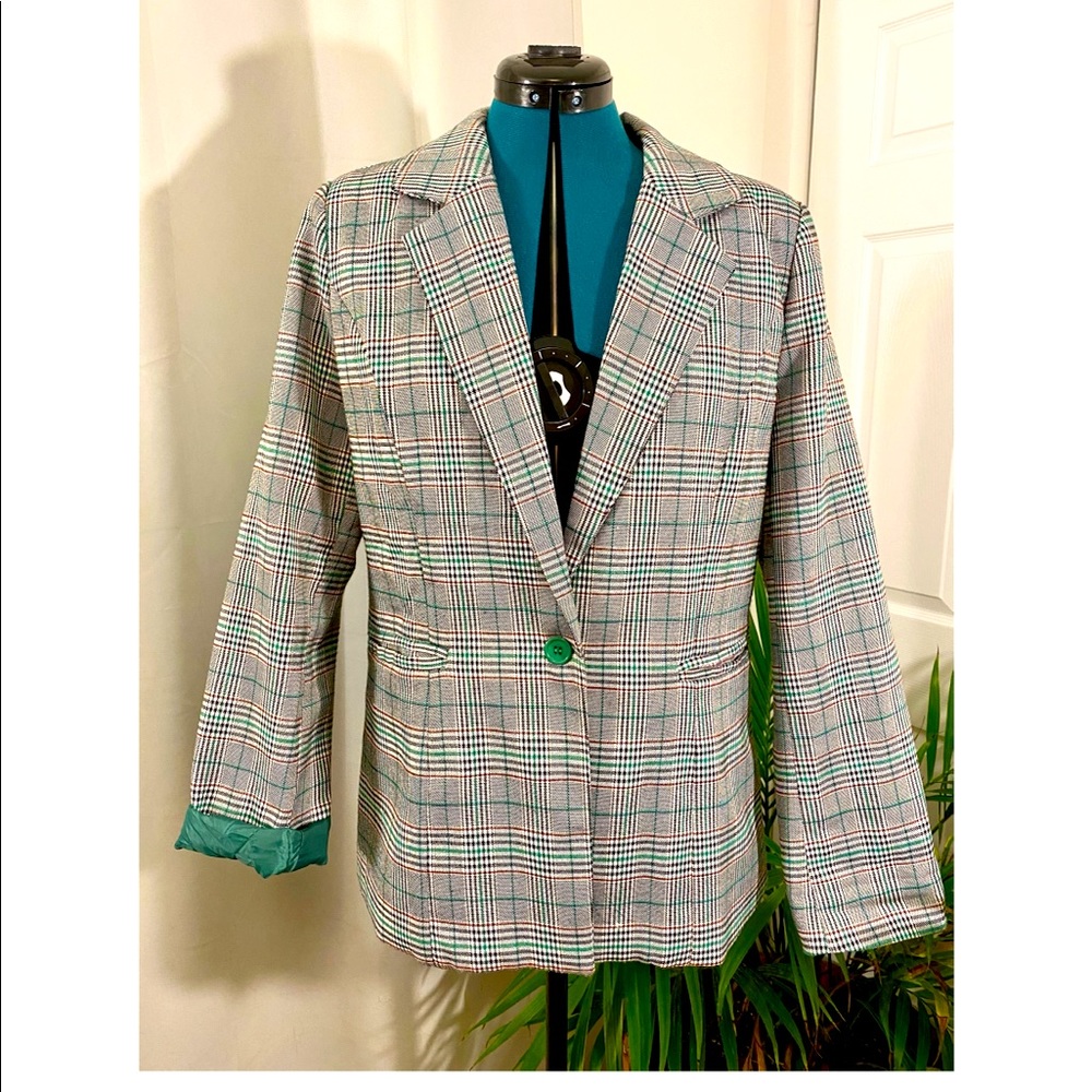 Gray/Teal Plaid Blazer